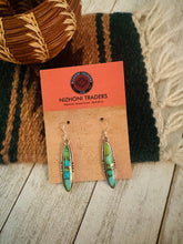 Load image into Gallery viewer, Navajo Sonoran Gold Turquoise And Sterling Silver Inlay Dangle Earrings