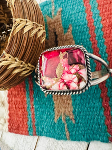 *Authentic* Navajo Sterling Silver & Rose Dahlia Cuff Bracelet