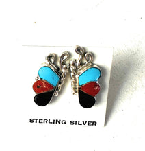 Load image into Gallery viewer, Zuni Sterling Silver &amp; Multi Stone Butterfly Stud Earrings