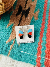 Load image into Gallery viewer, Zuni Sterling Silver &amp; Multi Stone Butterfly Stud Earrings