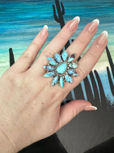 Load image into Gallery viewer, Beautiful Handmade Golden Hills Turquoise And Sterling Silver Adjustable Statement Ring