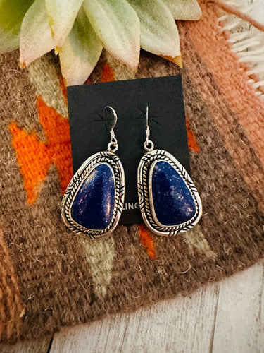 Navajo Lapis and Sterling Silver Dangle Earrings
