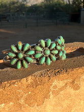 Load image into Gallery viewer, Handmade Sterling Silver &amp; Royston Flower Turquoise Cluster Cuff Bracelet