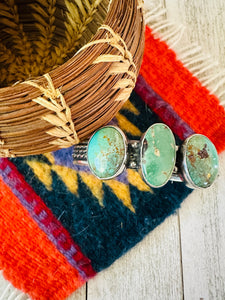 Navajo Sterling Silver & 3-Stone Turquoise Cuff Bracelet