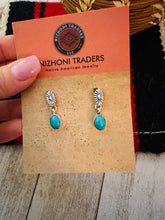 Load image into Gallery viewer, Navajo Turquoise &amp; Sterling Silver Flower Dangle Earrings