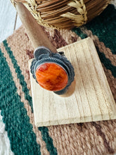 Load image into Gallery viewer, Navajo Orange Spiny &amp; Sterling Silver Ring Size 8