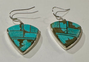 Turquoise & Sterling Silver Shield Dangle Earrings