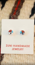 Load image into Gallery viewer, Zuni Sun Face Multi Stone &amp; Sterling Silver Inlay Mini Stud Earrings