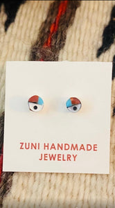 Zuni Sun Face Multi Stone & Sterling Silver Inlay Mini Stud Earrings
