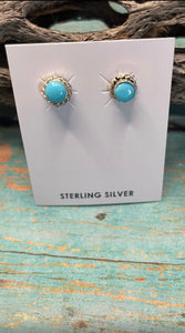 Beautiful Navajo Turquoise And Sterling Silver Studs