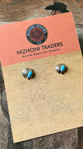 Beautiful Navajo Turquoise And Sterling Silver Leaf Studs