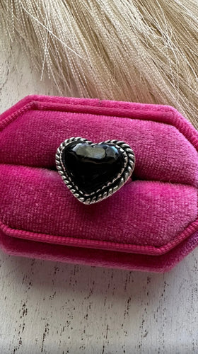 *AUTHENTIC* Onyx Amore Handmade Adjustable Black Onyx Sterling Silver Heart Ring