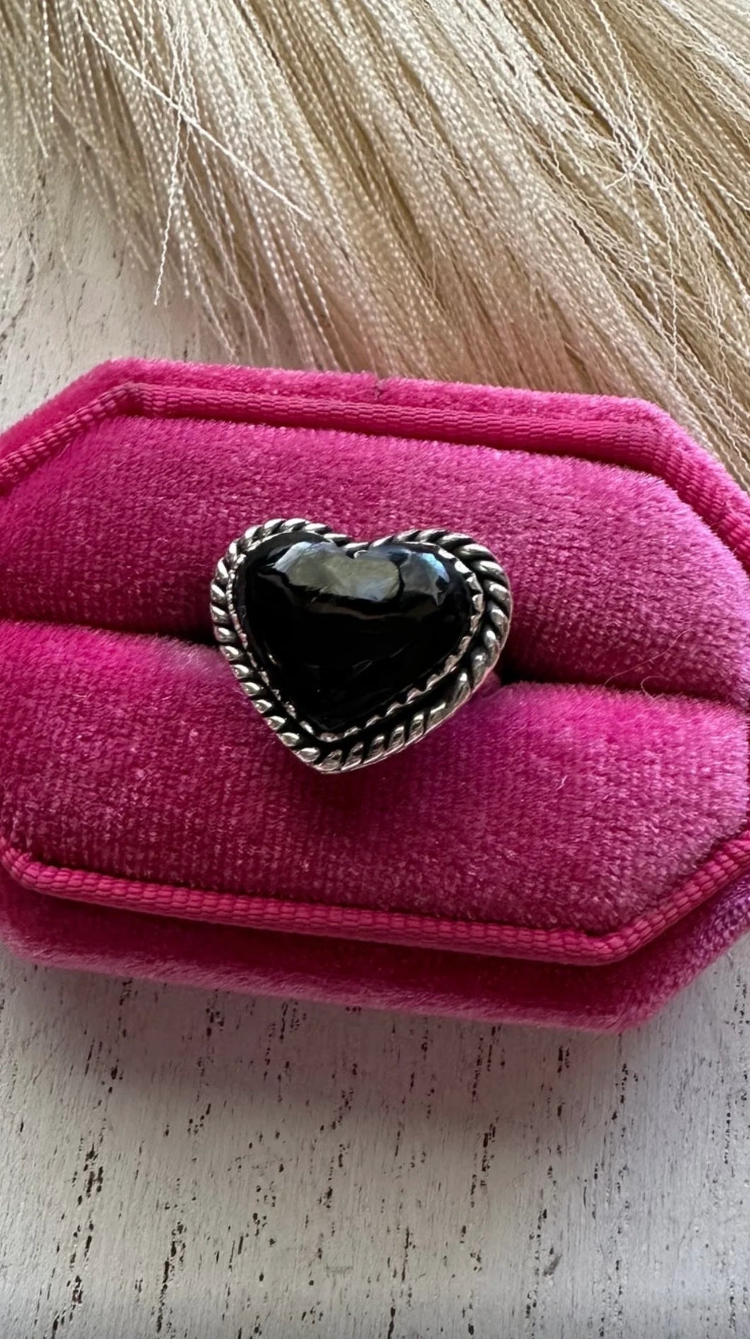 SALE *AUTHENTIC* Onyx Amore Handmade Adjustable Black Onyx Sterling Silver Heart Ring