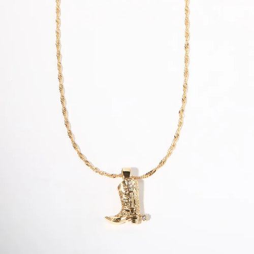 *AUTHENTIC* 18K Gold Plated Cowboy Boot with Spur Pendant Necklace (Gold or Silver)