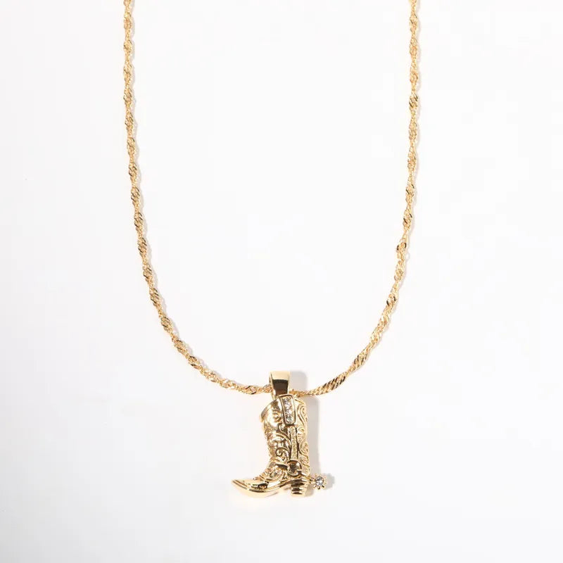 *AUTHENTIC* 18K Gold Plated Cowboy Boot with Spur Pendant Necklace (Gold or Silver)