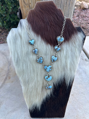 NFR COLLECTION Handmade Golden Hills Turquoise & Sterling Silver Necklace Signed Nizhoni