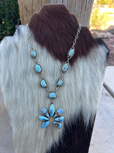 NFR COLLECTION Handmade Golden Hills Turquoise & Sterling Silver Necklace Signed Nizhoni
