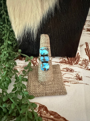 Handmade Sterling Silver & Natural Golden Hills Turquoise Adjustable Ring Signed Nizhoni