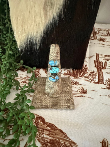 Handmade Sterling Silver & Natural Golden Hills Turquoise Adjustable Ring Signed Nizhoni