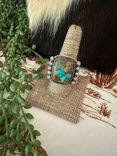 Load image into Gallery viewer, Handmade Sterling Silver &amp; Natural Royston Turquoise Adjustable Ring Signed Nizhoni