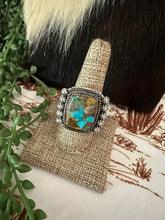 Load image into Gallery viewer, Handmade Sterling Silver &amp; Natural Royston Turquoise Adjustable Ring Signed Nizhoni