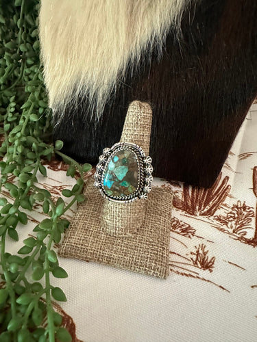 Handmade Sterling Silver & Natural Royston Turquoise Adjustable Ring Signed Nizhoni