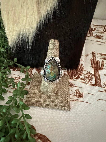 Handmade Sterling Silver & Natural Royston Turquoise Adjustable Ring Signed Nizhoni