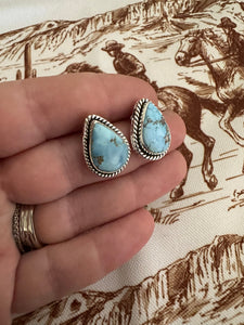 Nizhoni Handmade Natural Golden Hills Turquoise & Sterling Silver Post Earrings