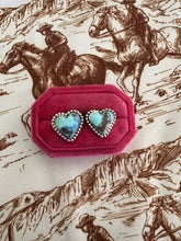 Load image into Gallery viewer, Nizhoni Handmade Natural Golden Hills Turquoise &amp; Sterling Silver Post Heart Earrings