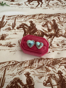 Nizhoni Handmade Natural Golden Hills Turquoise & Sterling Silver Post Heart Earrings