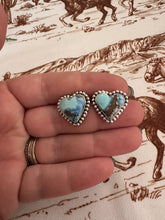 Load image into Gallery viewer, Nizhoni Handmade Natural Golden Hills Turquoise &amp; Sterling Silver Post Heart Earrings