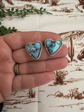 Load image into Gallery viewer, Nizhoni Handmade Natural Golden Hills Turquoise &amp; Sterling Silver Post Heart Earrings