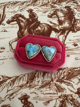 Load image into Gallery viewer, Nizhoni Handmade Natural Golden Hills Turquoise &amp; Sterling Silver Post Heart Earrings