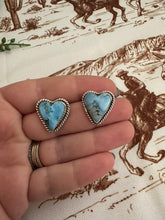 Load image into Gallery viewer, Nizhoni Handmade Natural Golden Hills Turquoise &amp; Sterling Silver Post Heart Earrings