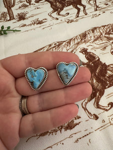 Nizhoni Handmade Natural Golden Hills Turquoise & Sterling Silver Post Heart Earrings