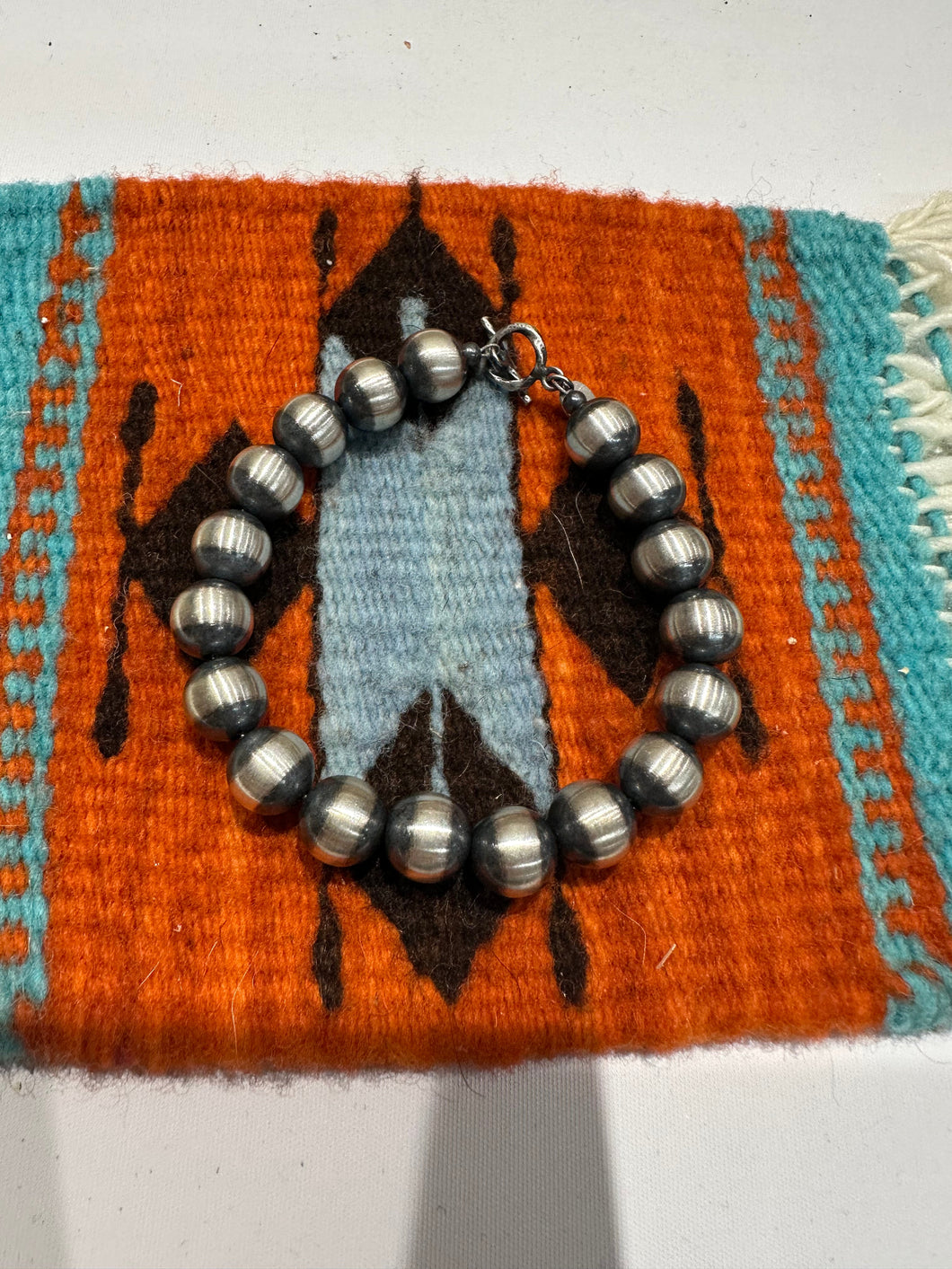 Navajo Pearl Sterling Silver Beaded 10mm Bracelet