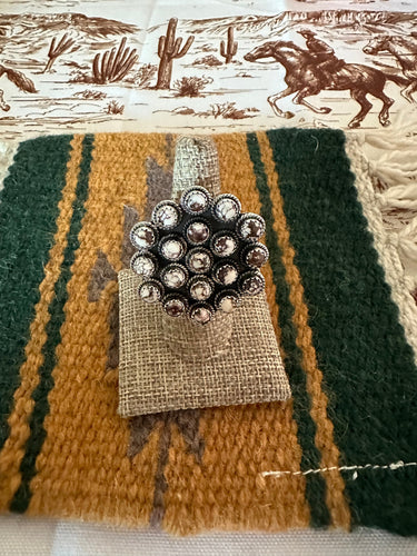 “Blossom Beauty” Handmade Sterling Silver & Wild Horse Adjustable Ring Signed Nizhoni