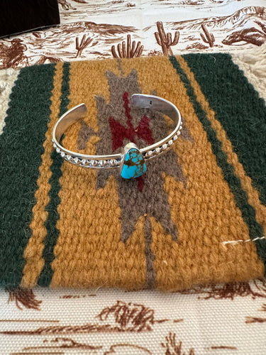 Handmade Sterling Silver & Single Stone Turquoise Cuff Bracelet