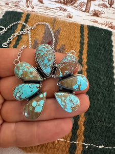 Handmade Sterling Silver & Number 8 Turquoise Naja Necklace Signed Nizhoni