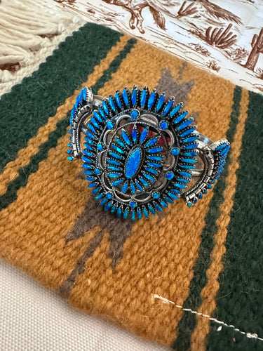 Handmade Sterling Silver & Blue Fire Opal Cuff Bracelet