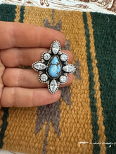 Load image into Gallery viewer, Handmade Sterling Silver, Cz &amp; Natural Golden Hills Turquoise Adjustable Ring Signed Nizhoni