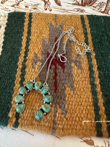 Handmade Sterling Silver & 9 Stone Turquoise Naja Necklace Signed Nizhoni