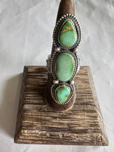Load image into Gallery viewer, Navajo Sonoran Gold Turquoise &amp; Sterling Silver 3 Stone Ring Size 7 Signed