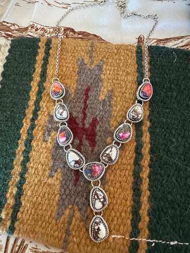 Handmade Sterling Silver, Pink Dream & Wild Horse Lariat Necklace