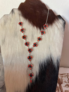 Handmade Sterling Silver & Natural Coral Necklace Set Signed Nizhoni