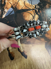 Load image into Gallery viewer, SALE *AUTHENTIC* Handmade Sterling Silver, White Buffalo &amp; Coral Adjustable Cuff Bracelet (Copy)