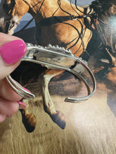 Load image into Gallery viewer, SALE *AUTHENTIC* Handmade Sterling Silver, White Buffalo &amp; Coral Adjustable Cuff Bracelet (Copy)