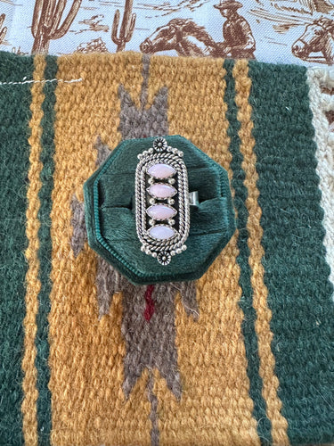 “Silver Spurs” Handmade Pink Conch And Sterling Silver Adjustable Ring