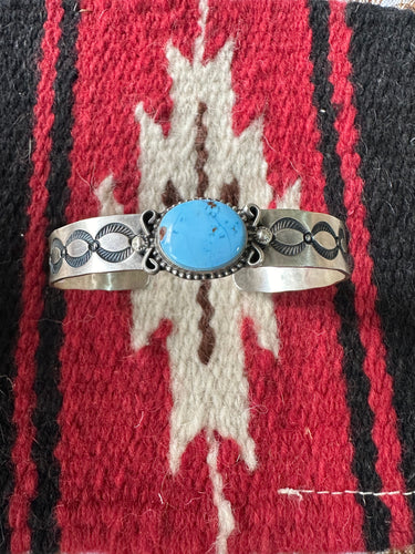 Navajo Golden Hills Turquoise & Sterling Silver Cuff Bracelet Signed