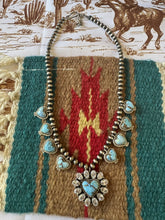 Load image into Gallery viewer, Handmade Golden Hills Turquoise, Cz &amp; Sterling Silver Statment Necklace